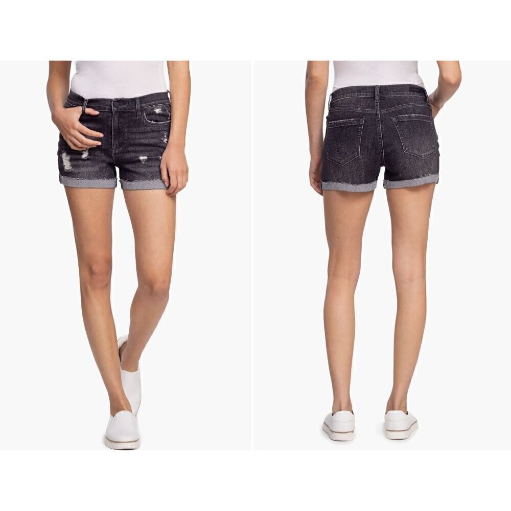 New BLANKNYC Size 26 The Fulton Rollup Shorts Washed Black Cutoff Denim